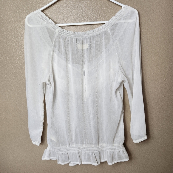 Hollister Womens |M| Ivory Peasant Prairie Ruffle Embroidered Blouse - Picture 6 of 9